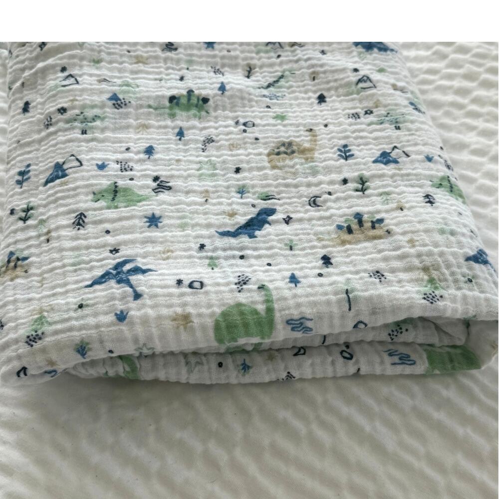 Cloud Island Dinosaur Muslin Swaddle Blanket Cotton Baby Nursery 48x44 Soft Wrap